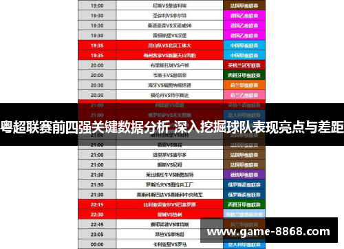 粤超联赛前四强关键数据分析 深入挖掘球队表现亮点与差距